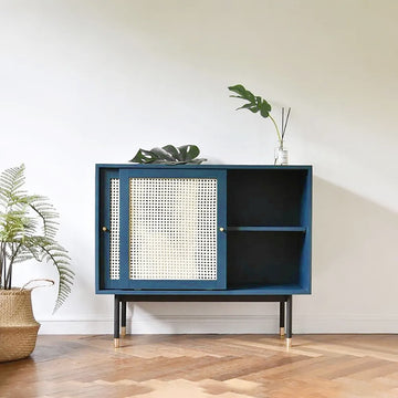 Green Rattan Sideboard Buffet with Storage 2-Door Accent Cabinet